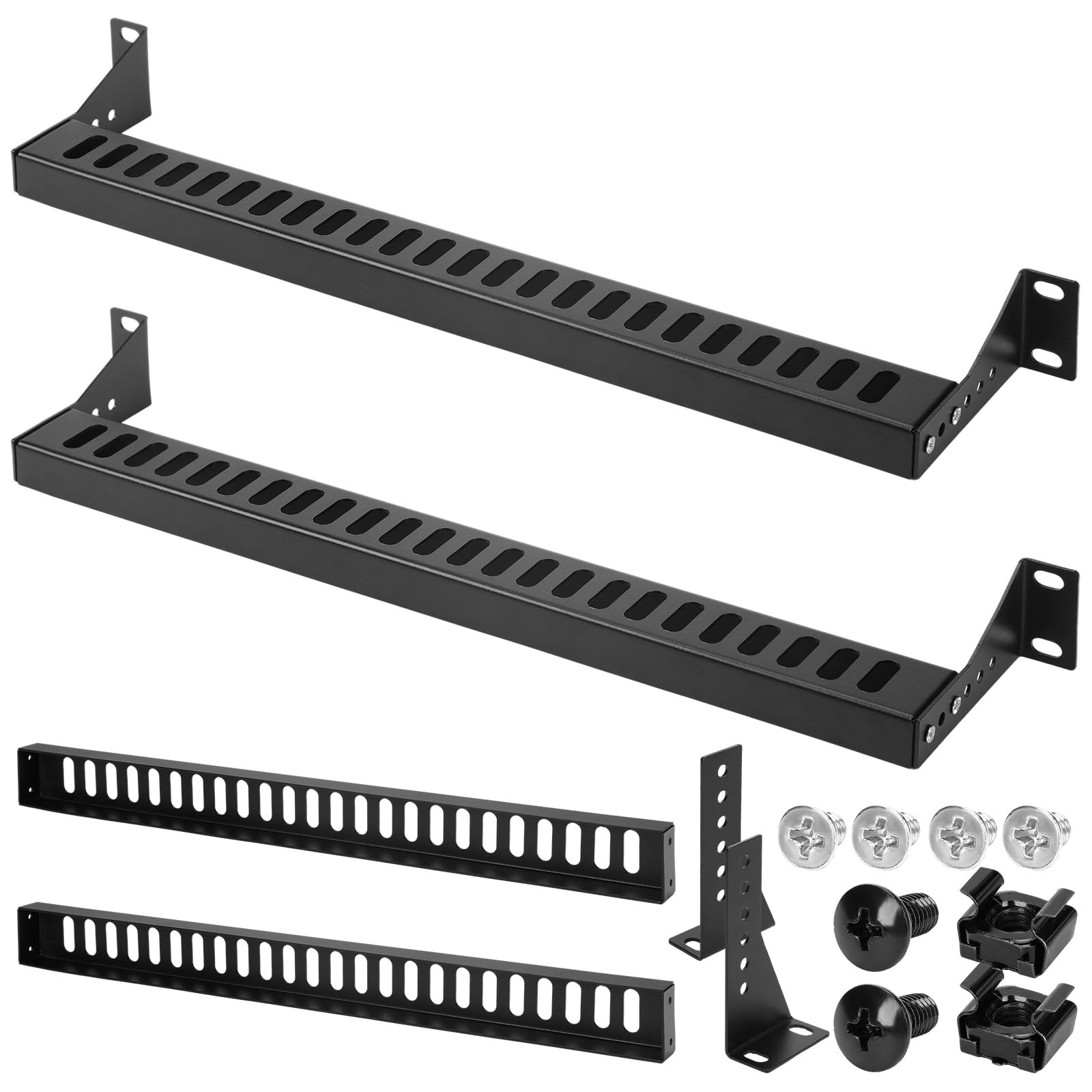 1U 19 Inch Rack Mount Cable Management Horizontal Bracket Lacing Bar 2 PCS