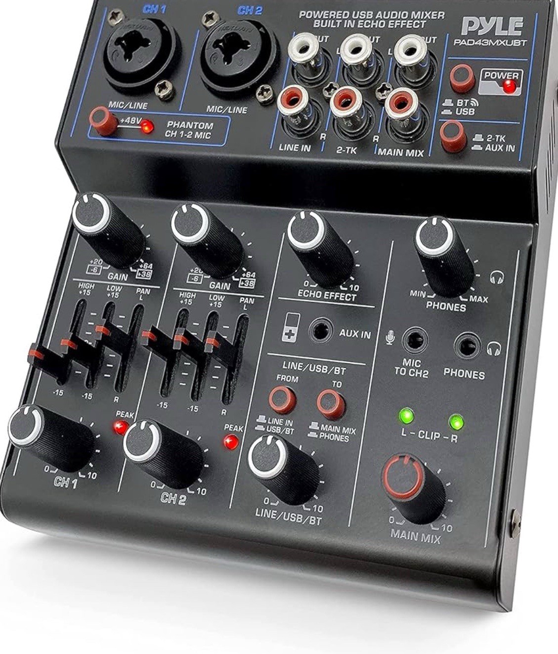 Pyle Professional Wireless DJ Audio Mixer 4-Channel PAD43MXUBT