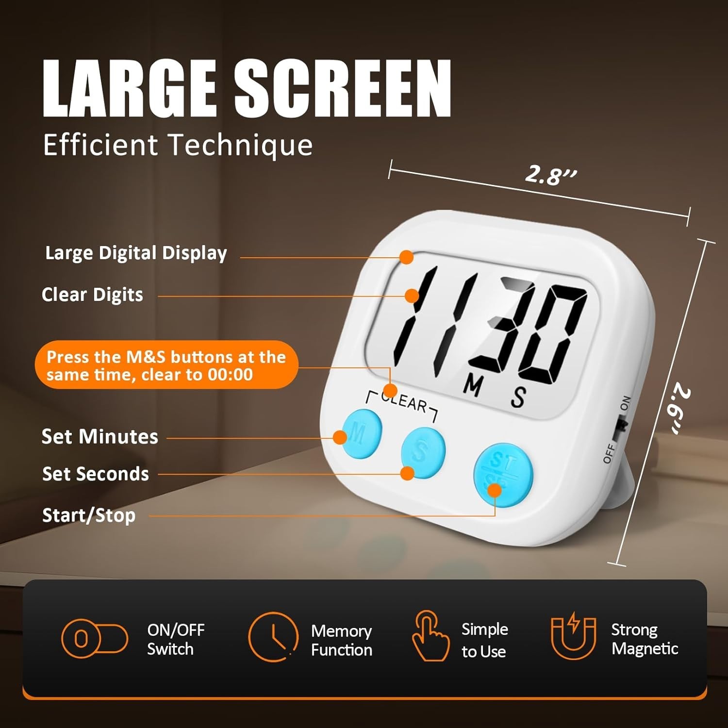 Effortless Cooking Timing - 2 Digital Timers with Big Buttons & Memory Feature