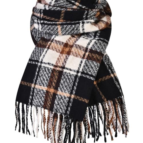 Pleneal Women's Winter Plaid Scarf，Soft & Warm Christmas Long Black＆coffee