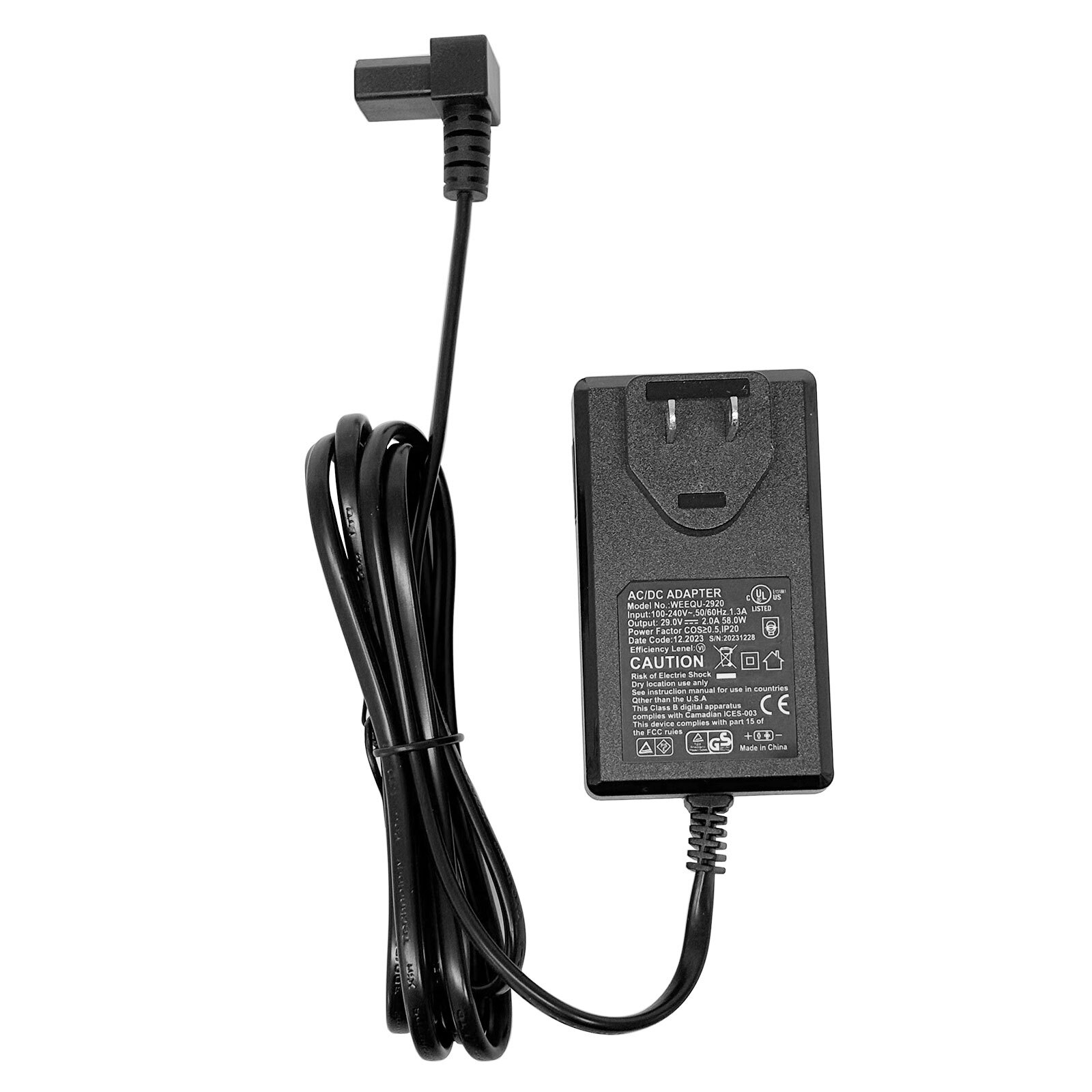 Power Supply for Motion Furniture 29V 2A 58W 90° 2 Prong Plug