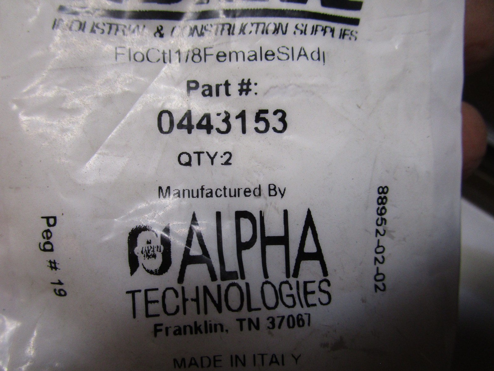 Flow Control 1/8" Universal Thread x 1/8" Female Thread Flow Out QTY 2