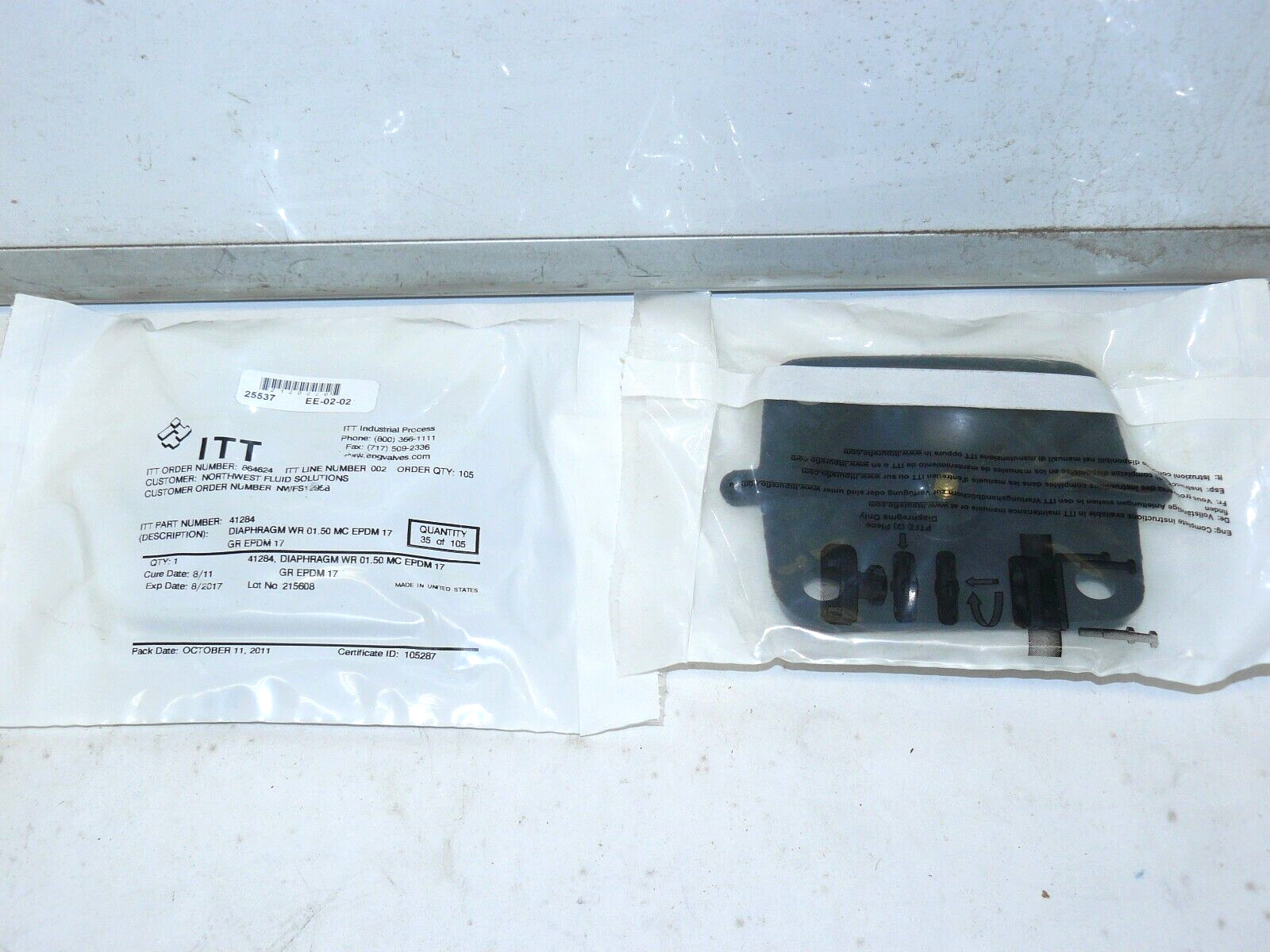 ITT INDUSTRIES 41284 DIAPHRAGM 1-1/2 INCH EPDM 17 NEW