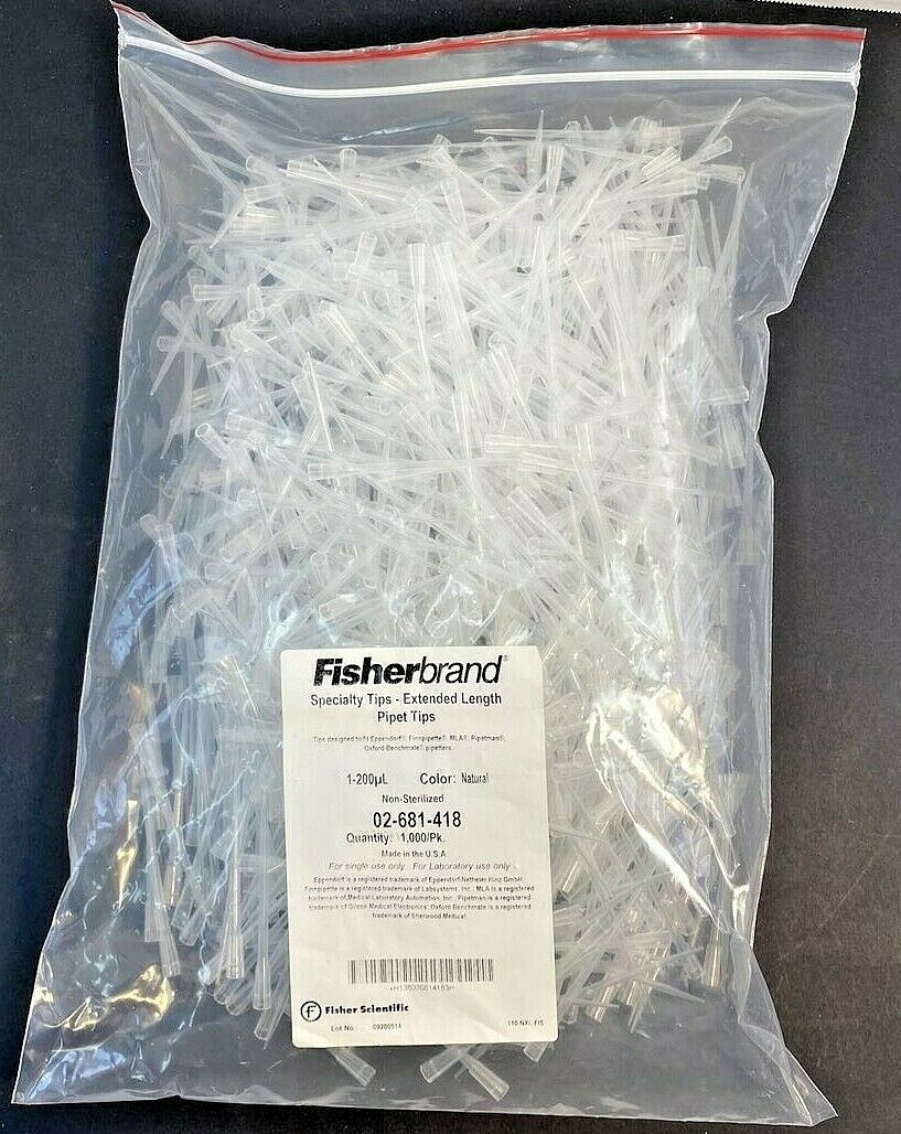 Fisher Scientific Pipette Tips 200 ul Extended Length Total of 2000 Tips