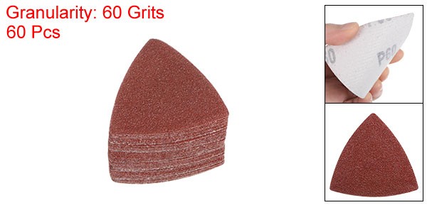 60pcs 60 Grits 80mm Aluminum Oxide Triangular Hook & Loop Sandpapers Pads