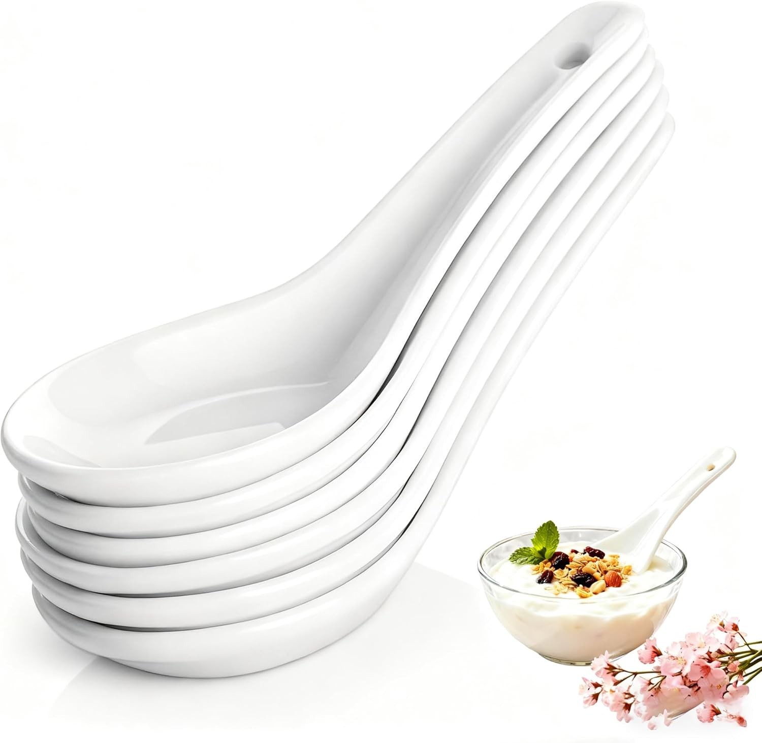 Soup Spoons Set of 6 Asian Ceramic Soup Spoons 5.3" Ramen Spoons Proper Corelle