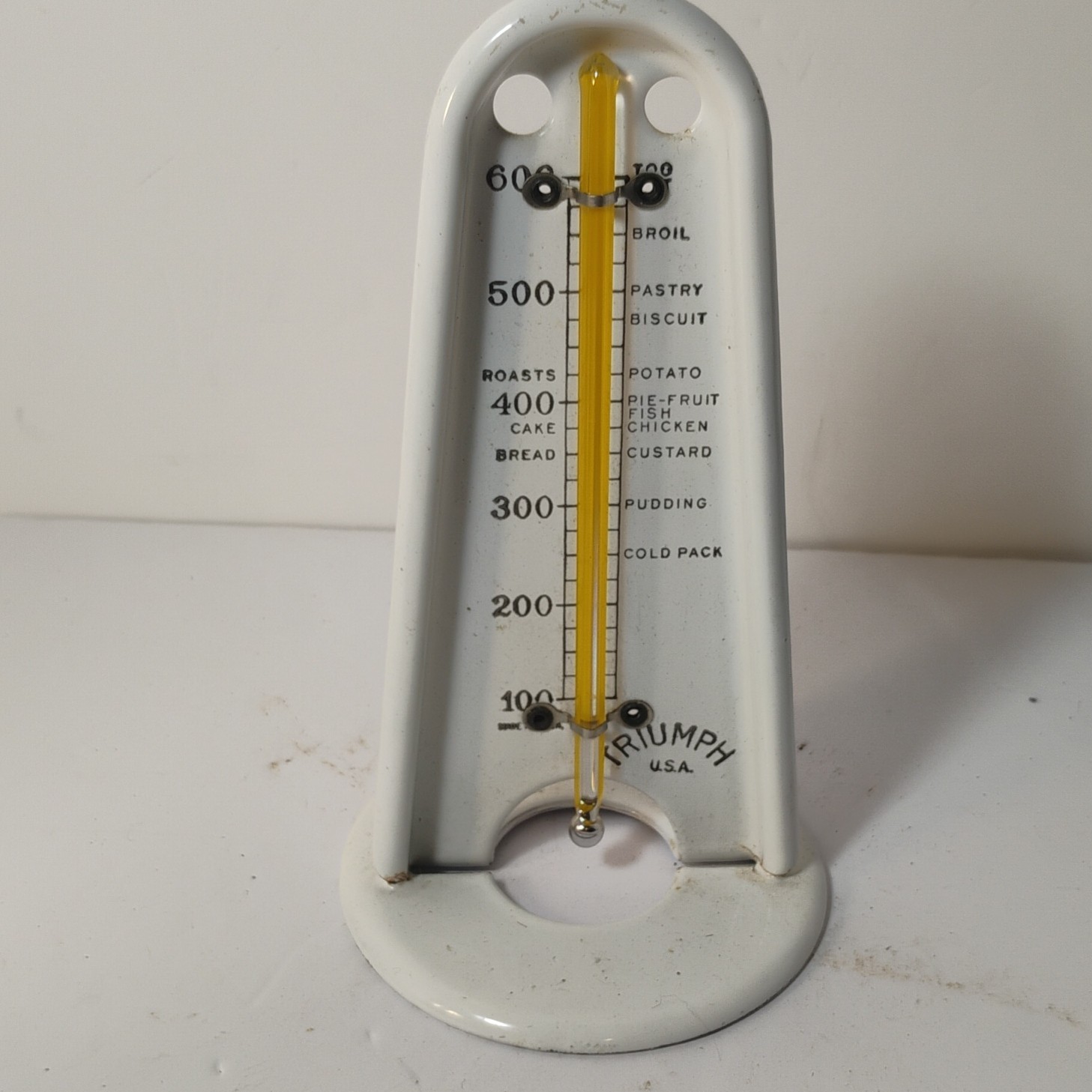 VINTAGE Triumph U.S.A. porcelain enamel oven thermometer
