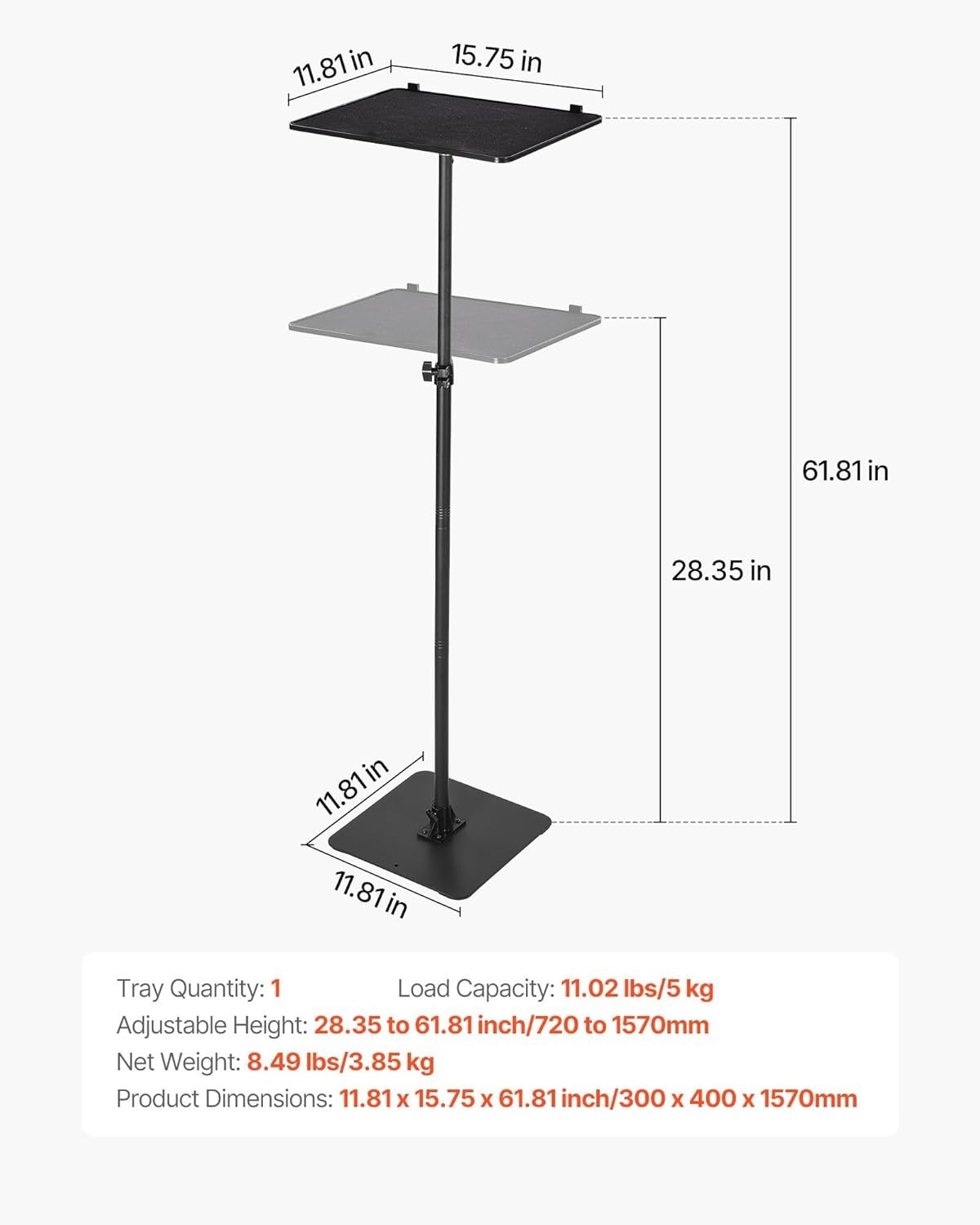 Heavy-Duty Projector Stand with Adjustable Height & 360° Rotation – Black