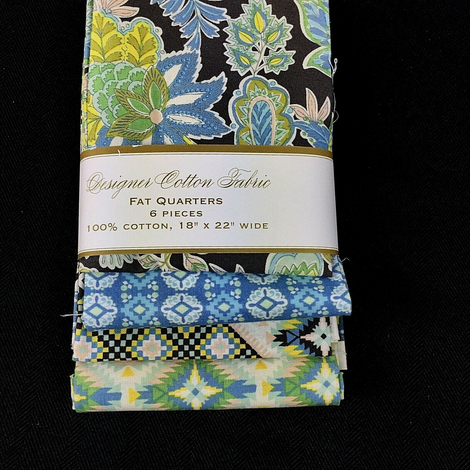 6 New Fabric Fat Quarters designer Fabric Blues & Greens 100% Cotton