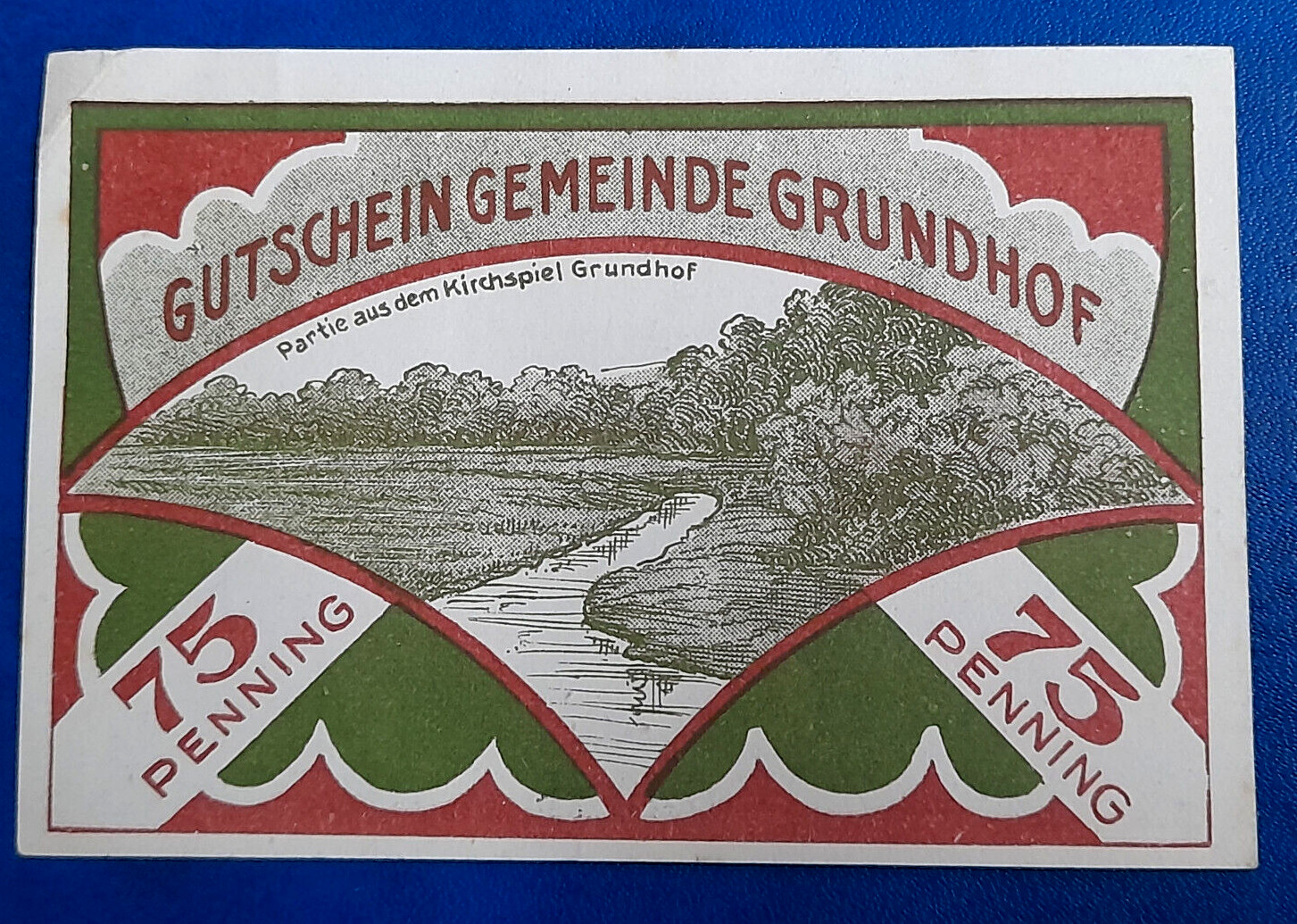 GRUNDHOF ANGELN NOTGELD 75 PFENNIG 1921 EMERGENCY MONEY GERMANY BANKNOTE (29709)