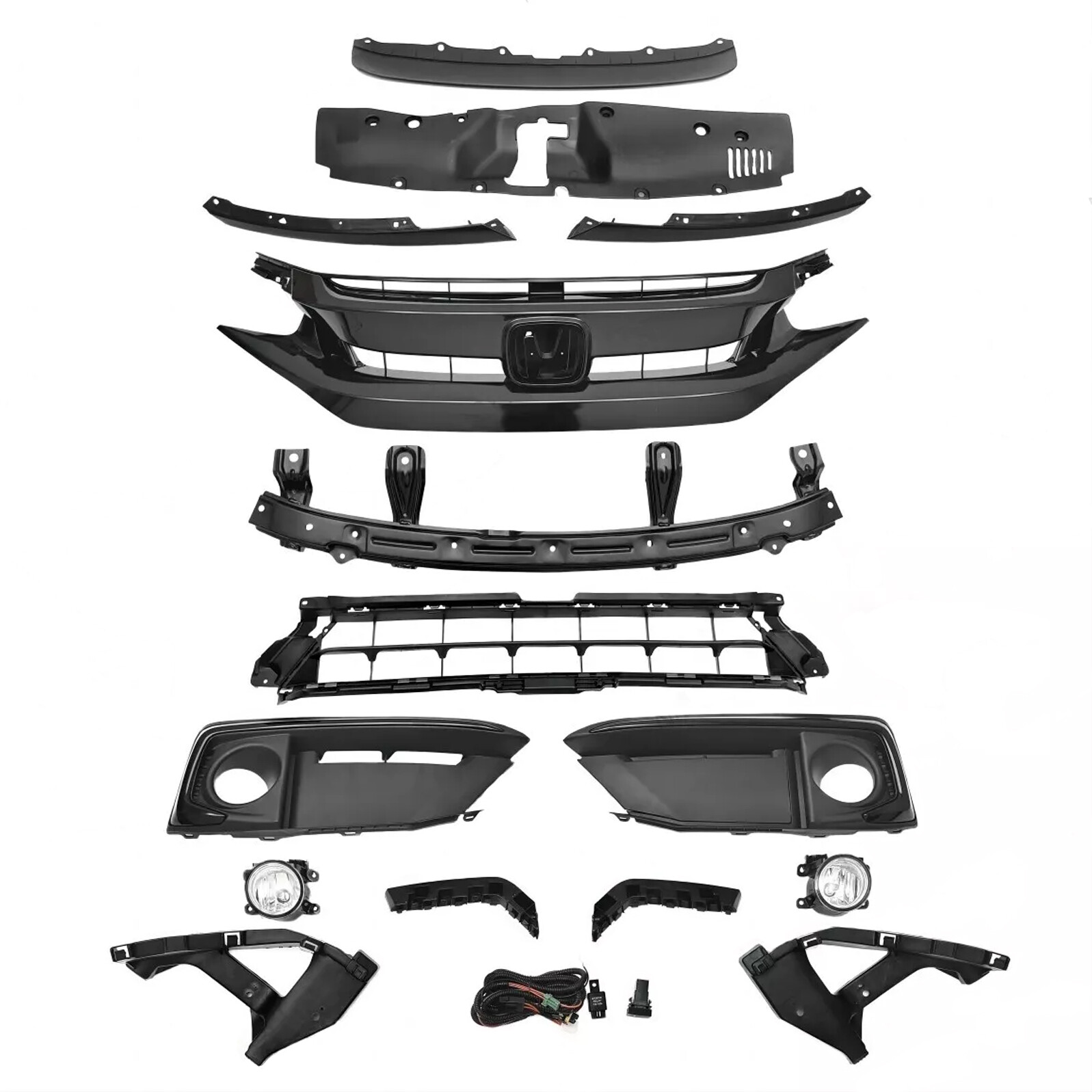 For Honda Civic 2019-2021 Upper Lower Grille Bumper Brackets Mesh Fog lamps Kits