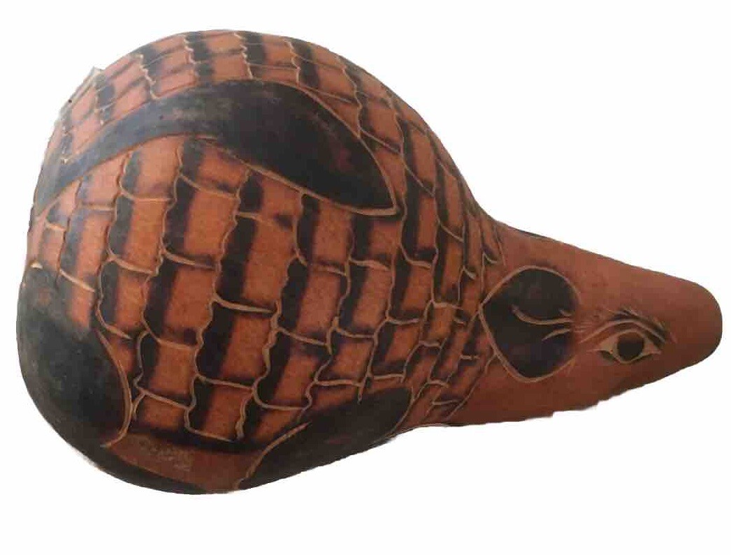 Hand Carved Gourd Art Armadillo Peruvian Folk Art Vintage