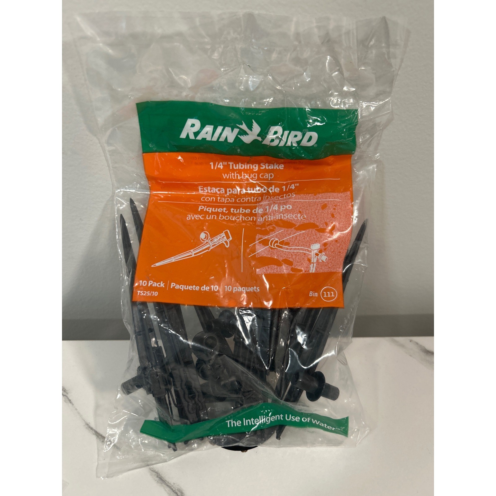 Rain Bird TS25/10 1/4 Inch Tubing Stake with Bug Cap 10 Pk Black Drip Irrigation