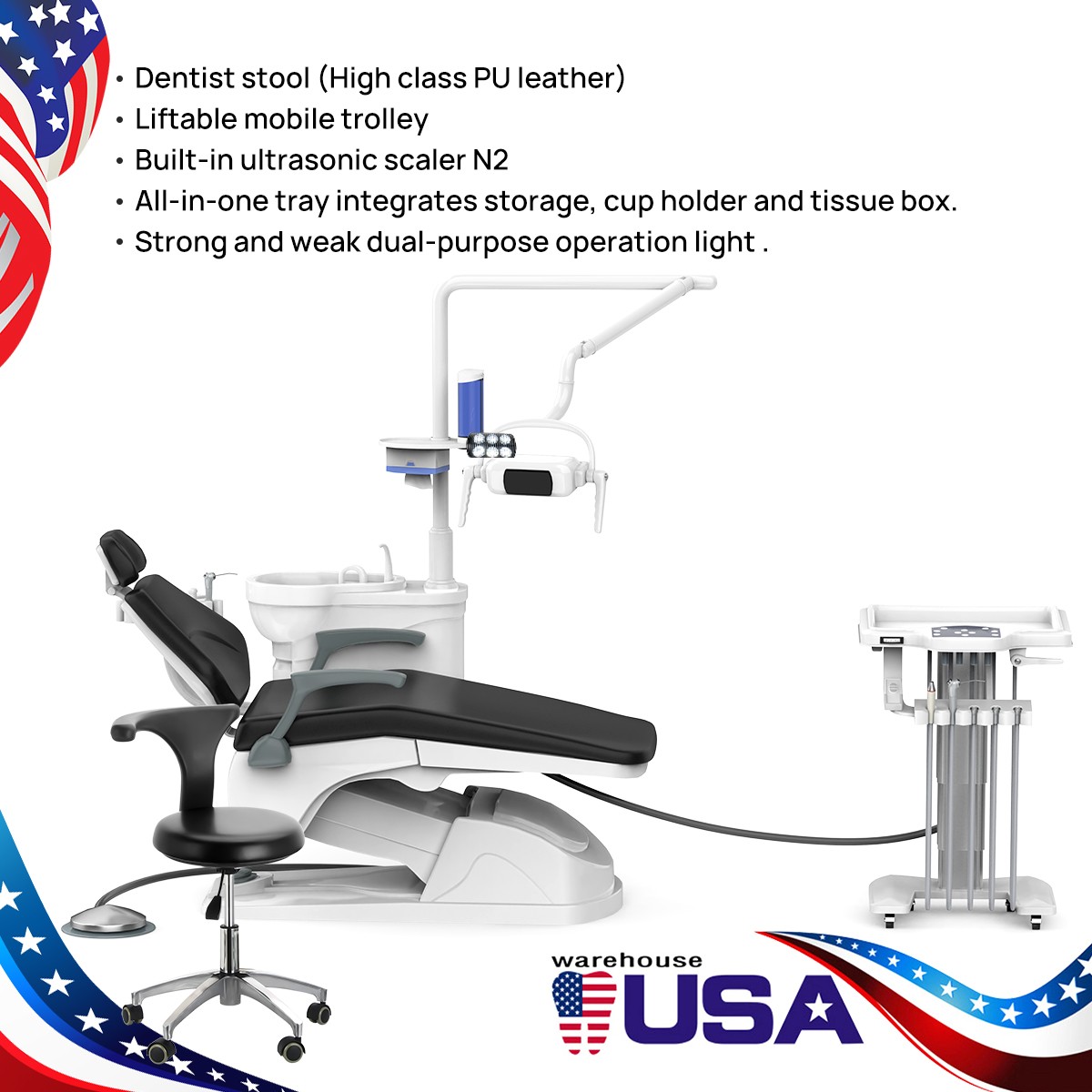 Dental Chair DC Motor Computer Controlled PU Waterproof +Backrest Headrest Chair
