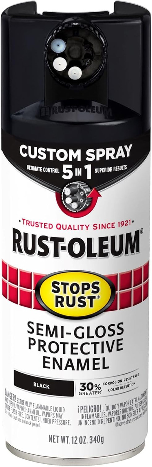 376909 Stops Rust Custom Spray 5-In-1 Spray Paint, 12 Oz, Semi-Gloss Black
