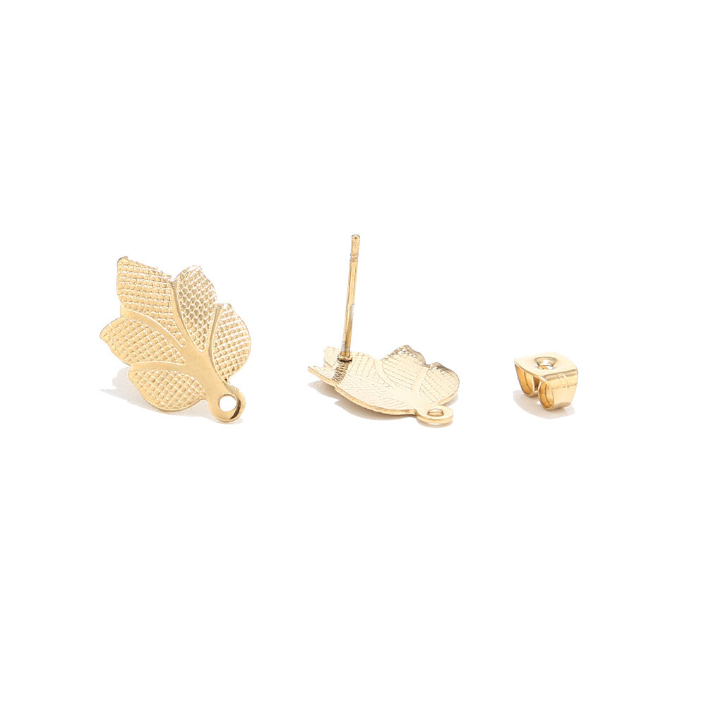 Gold Leaf Stainless Steel Earring Posts Stainless Steel Stud Earring Component