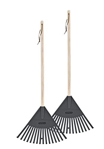 Superio Kids Garden Rake with Hardwood Handle Grey Head to Sweep Leaves (2 Pack)