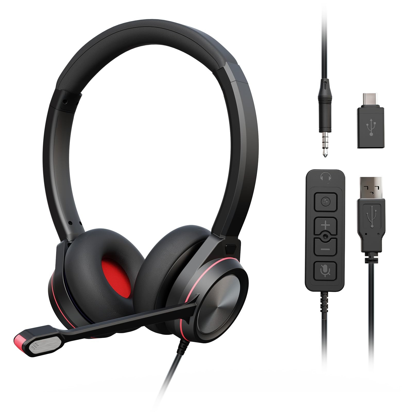 Auvonix USB Headset with Microphone for PC, 3.5mm & A/Type C Wired Duo