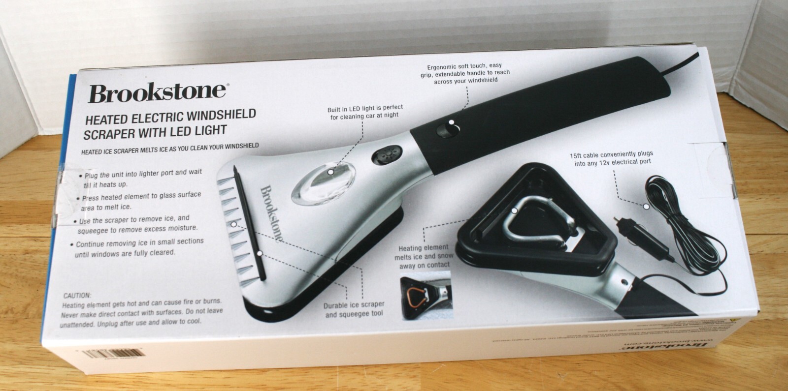 Brookstone Heated Electric Windshield Scraper with LED Light - Snow Ice ~ SEALED