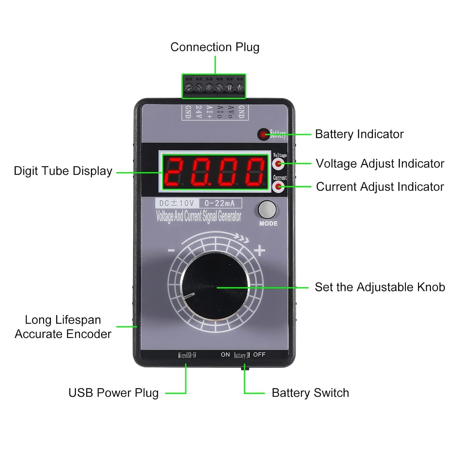 Adjustable 4-20mA Signal Generator Current Voltage Analog Simulator 0-10V/0-2...
