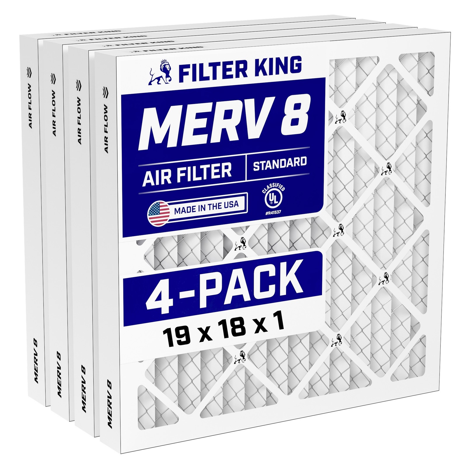 Filter King 19x18x1 Air Filter 4-PACK MERV 8 Actual Size 19 x 18 x .75"