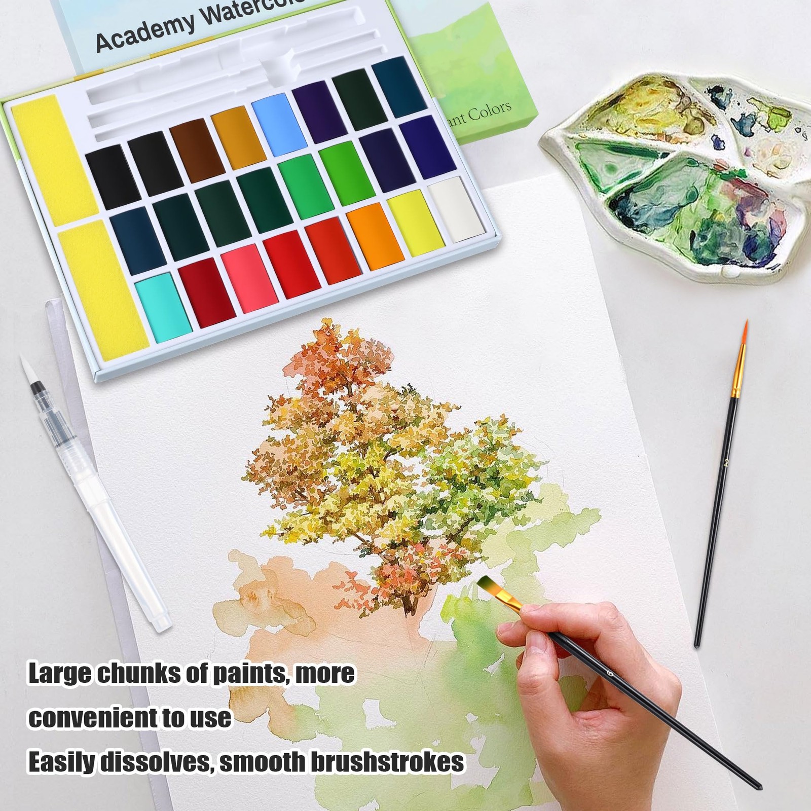 24 Colors Large Block Watercolor 1 Count (Pack of 24), Classic 24