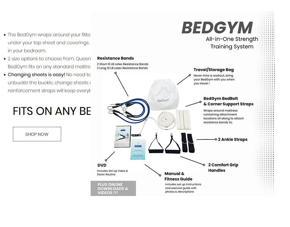 Bed Gym complete strength training system with dvd for queen or king size bed