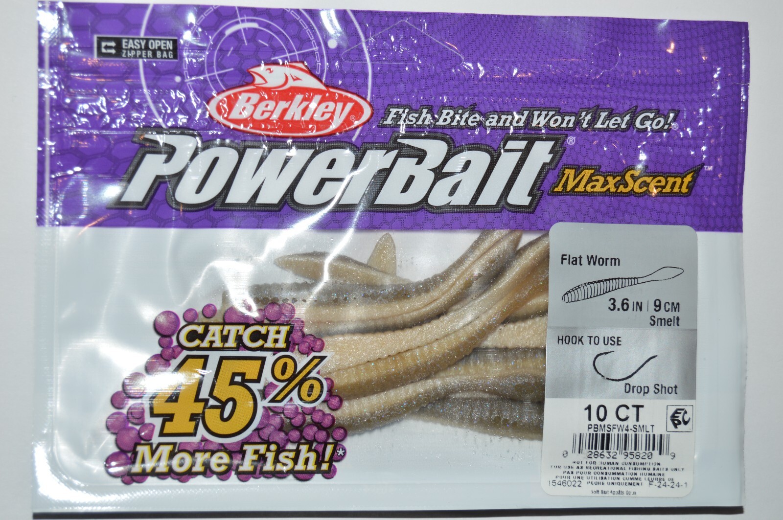 berkley powerbait maxscent max scent flat worm 3.6" smelt drop shot