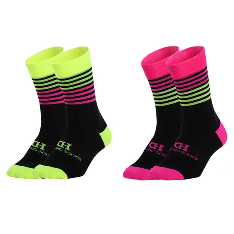 2Pairs Cycling Socks Riding Bicycle Bike Sports Ankle Socks XC MTB Green Pink