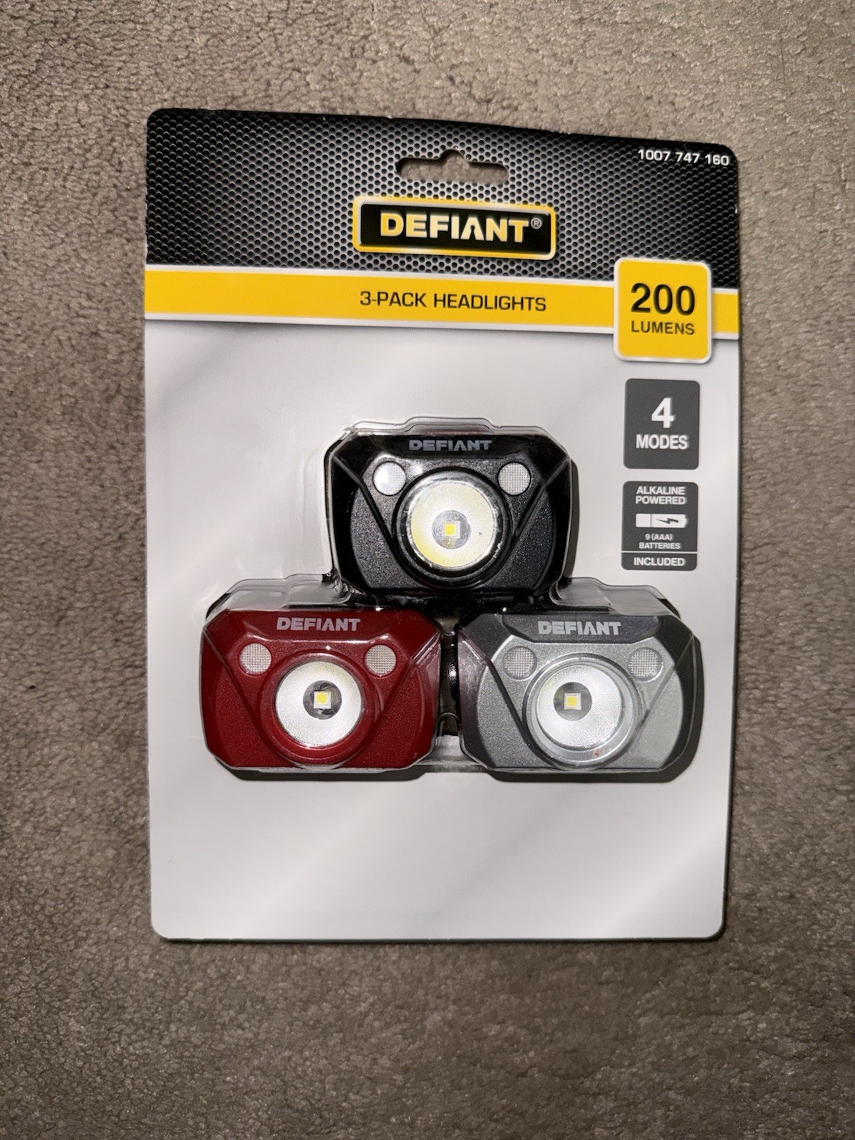 Defiant LED Headlight 3-Pack 200 Lumen Elastic Headband Flashlight
