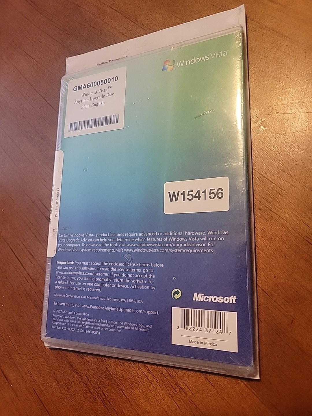 Microsoft Windows Vista Experience Anytime Upgrade 32-bit Software New Sealed