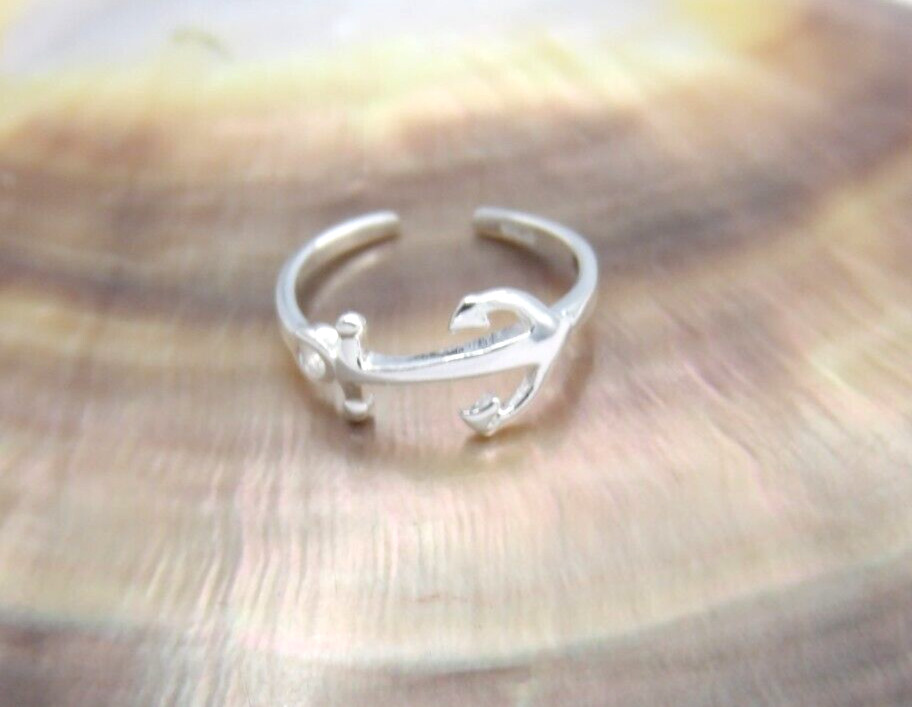 Handcrafted Solid.925 Sterling Silver Anchor Adjustable Toe Ring