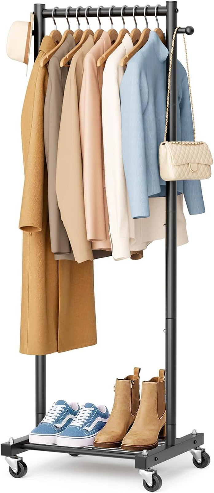 Small Clothes Racks for Hanging Clothes, Rolling Clothing Rack with Shelves, 60"
