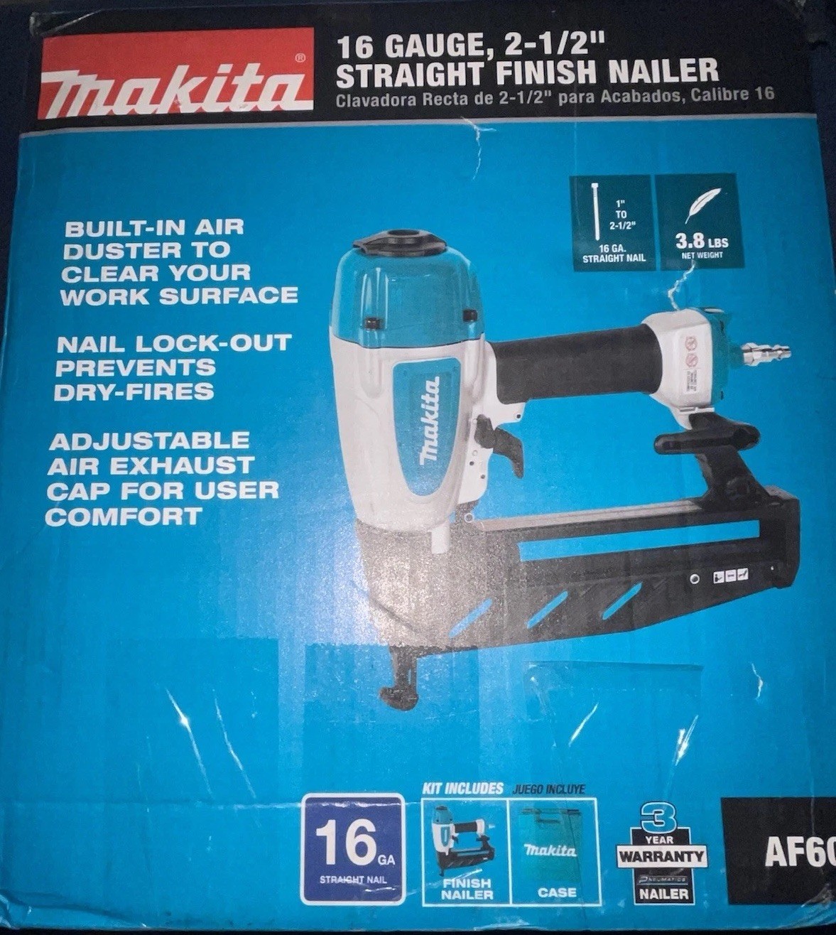 Makita AF601 16-Gauge 2-1/2 in. Pneumatic Finish Nailer, MPN AF601, Finish Type