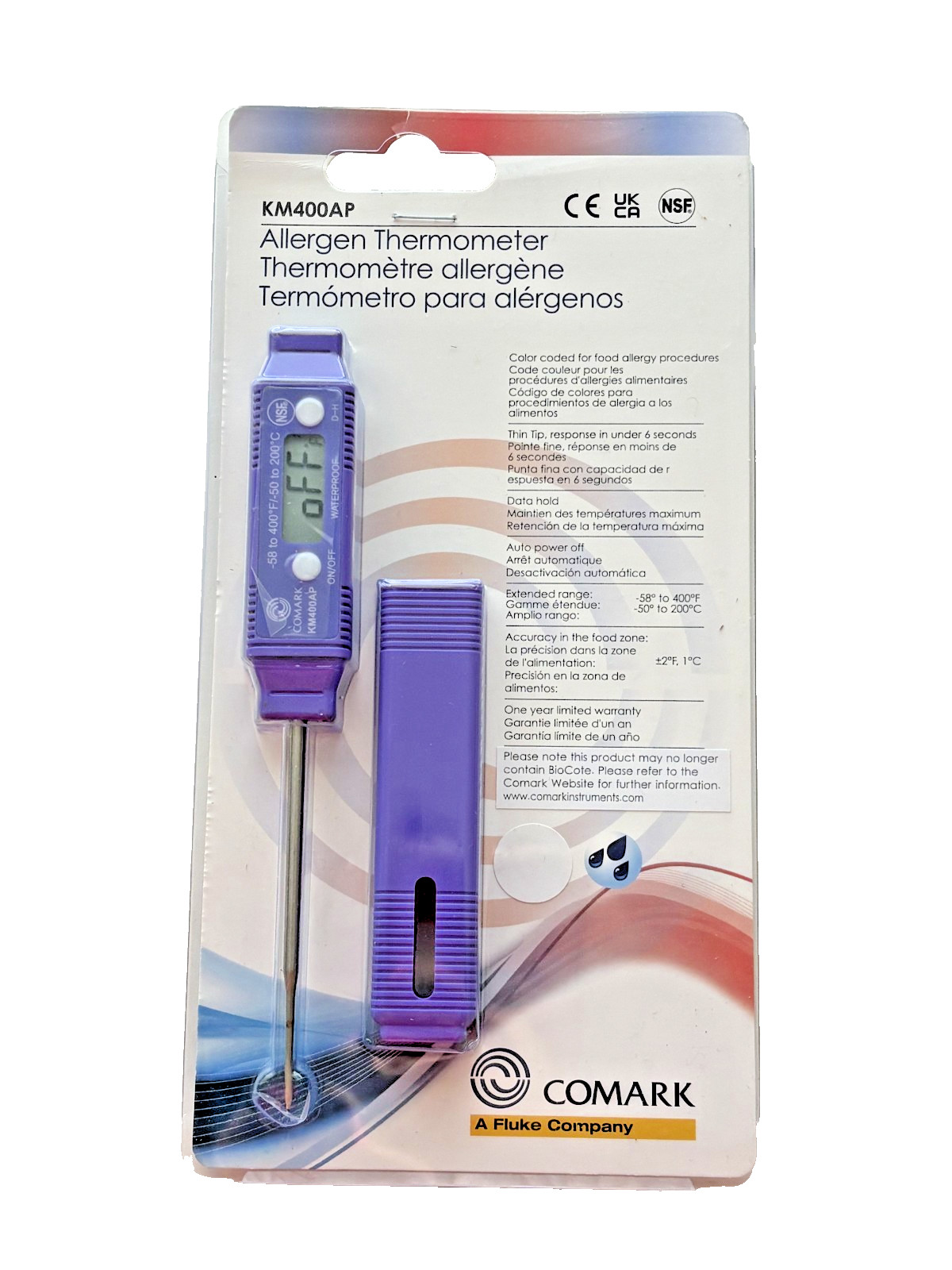 Comark KM400AP Digital PenType Pocket Thermometer 3" Stem Waterproof Purple READ