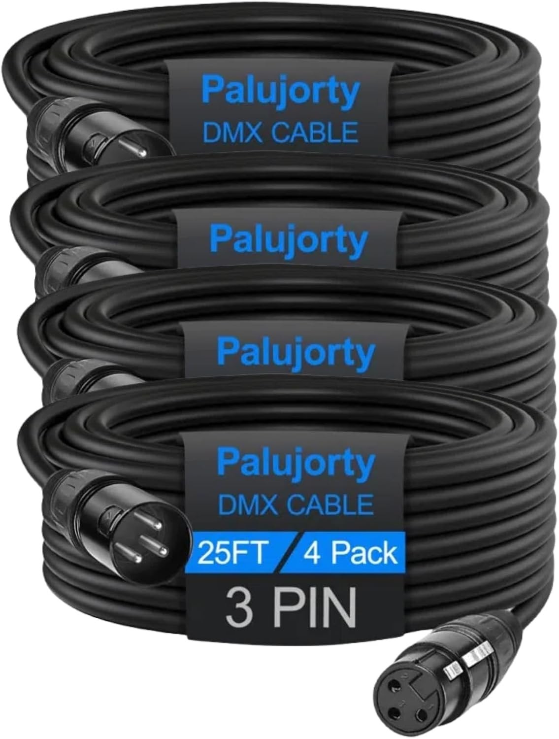 Coiled 25 FT 4 Pack DMX Cables - Superior Shielding for Pristine Signals