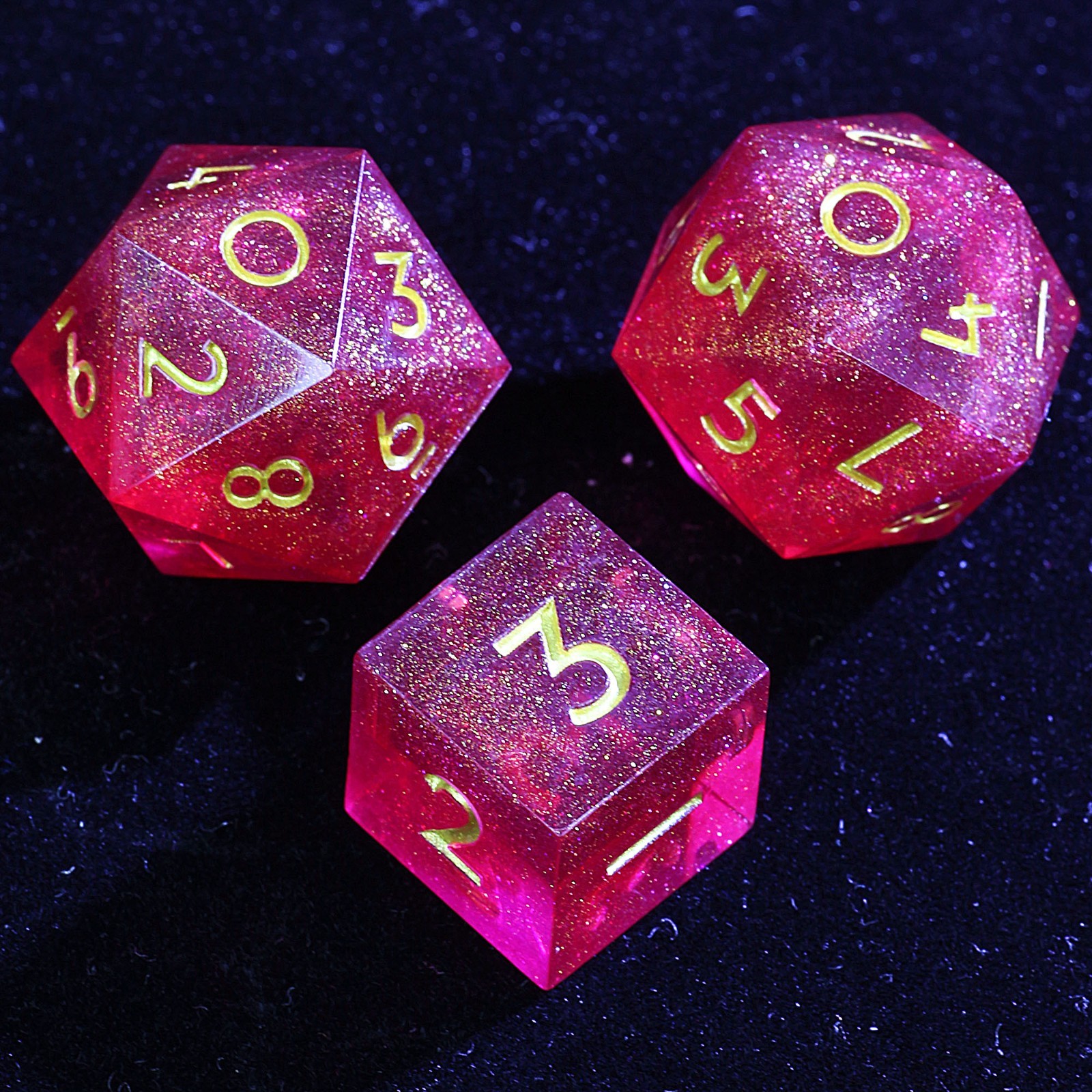 Draw Steel two 20-Sided D10 and one 6-Sided D3 Sets of Dice Critical Flash
