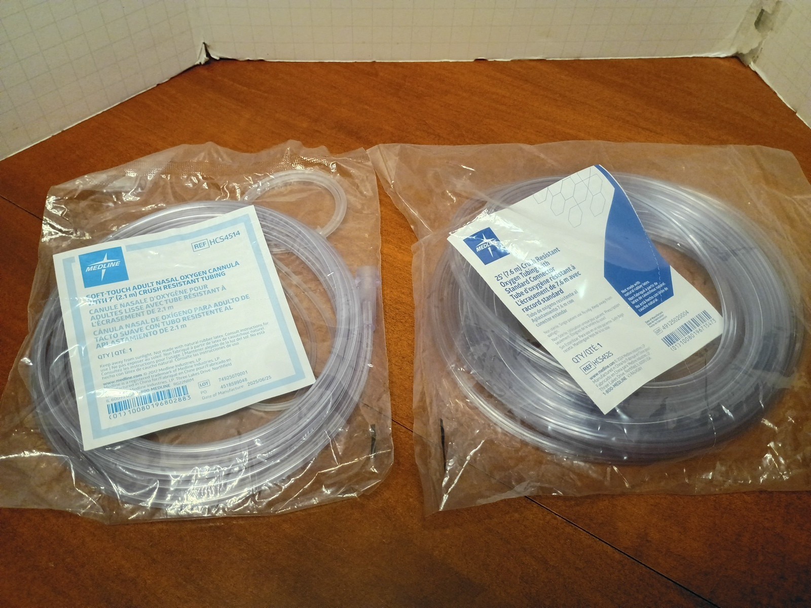 Medline 25' Crush Resistant Oxygen Tubing HCS 4525 & 4514 Nasal Cannula 7'