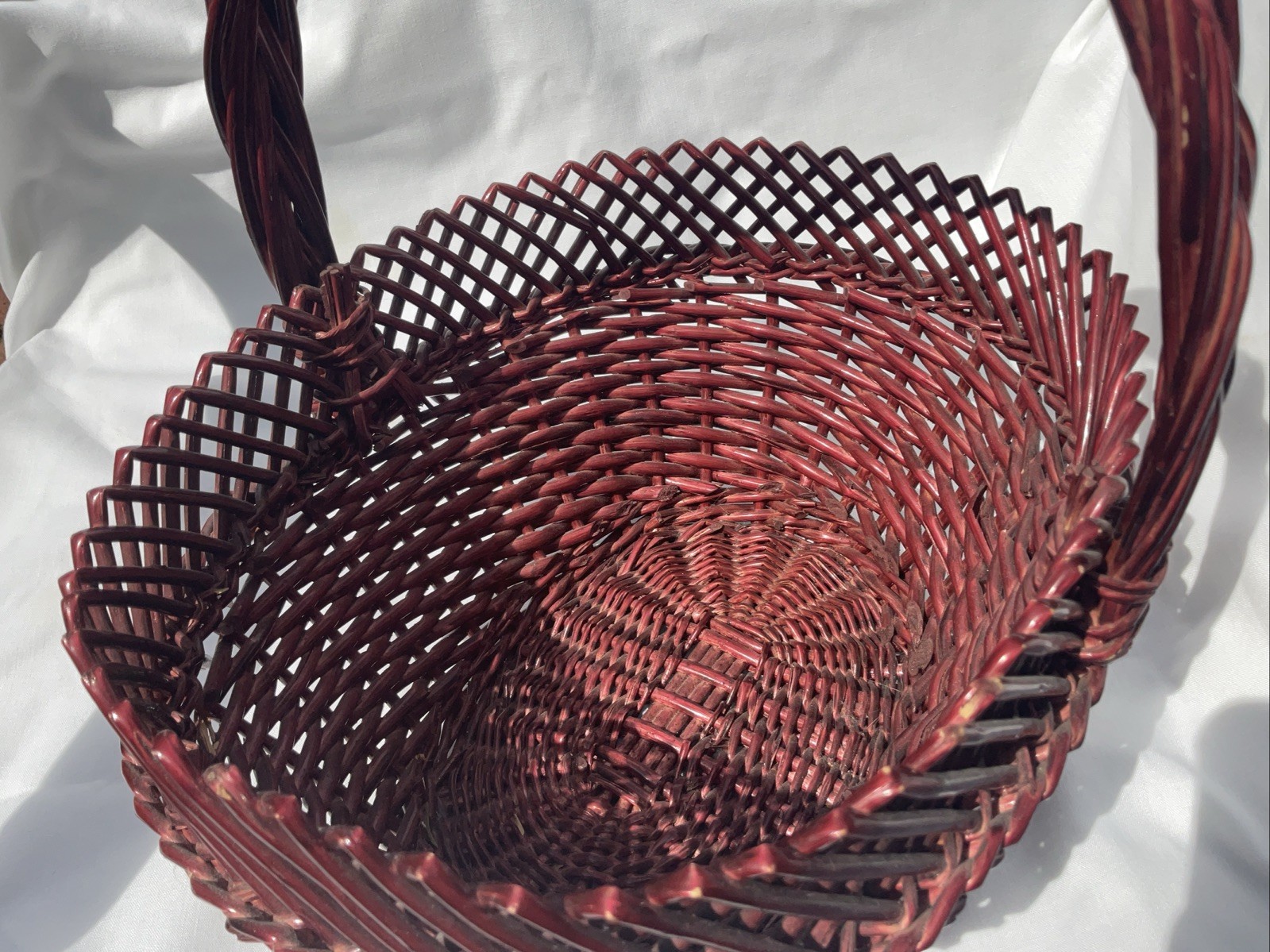 Decorative Basket Red Maroon Handle 12” Tall Unique