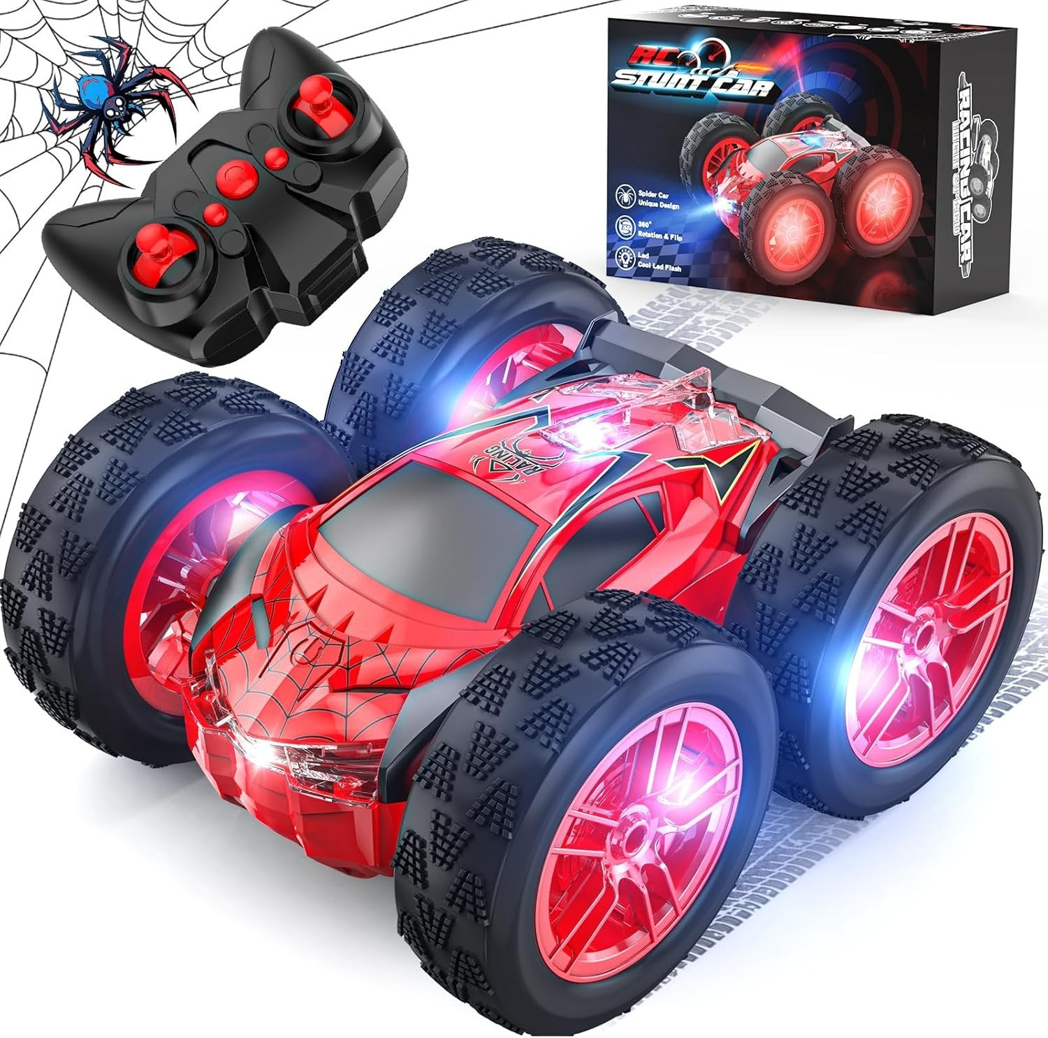 Coche teledirigido para niños, coches acrobáticos RC, juguetes - Rojo
