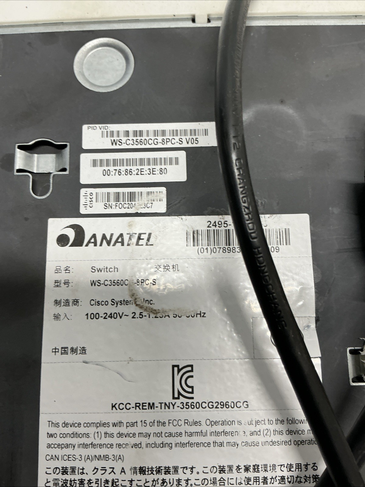 ANATEL WS-C3560CG-8PC-S Network Switch H-618