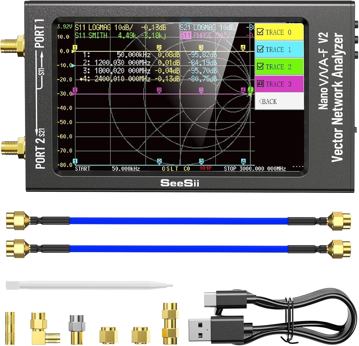 NanoVNA-F V2 Vector Network Analyzer 50kHz-3GHz VHF UHF VNA SWR Antenna Analyzer