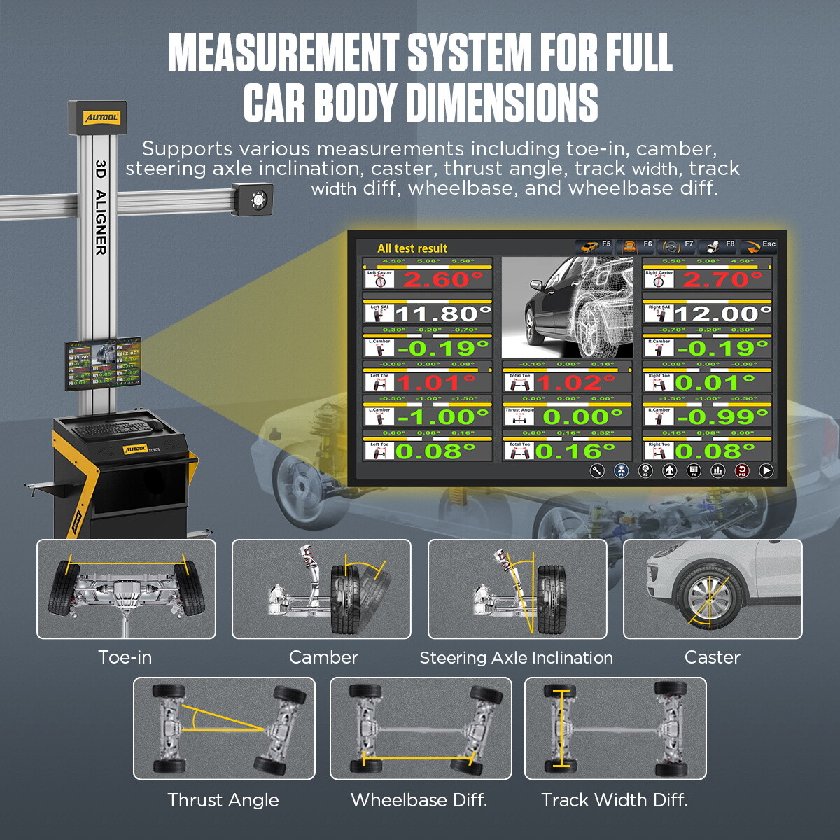 AUTOOL 3D Wheel Alignment Machine Wheel Aligner Aligning System For 4-Post Lifts