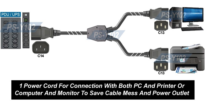 Premium Universal IEC320 C14 To Dual IEC320 C13 Power Splitter Cord For PDU UPS