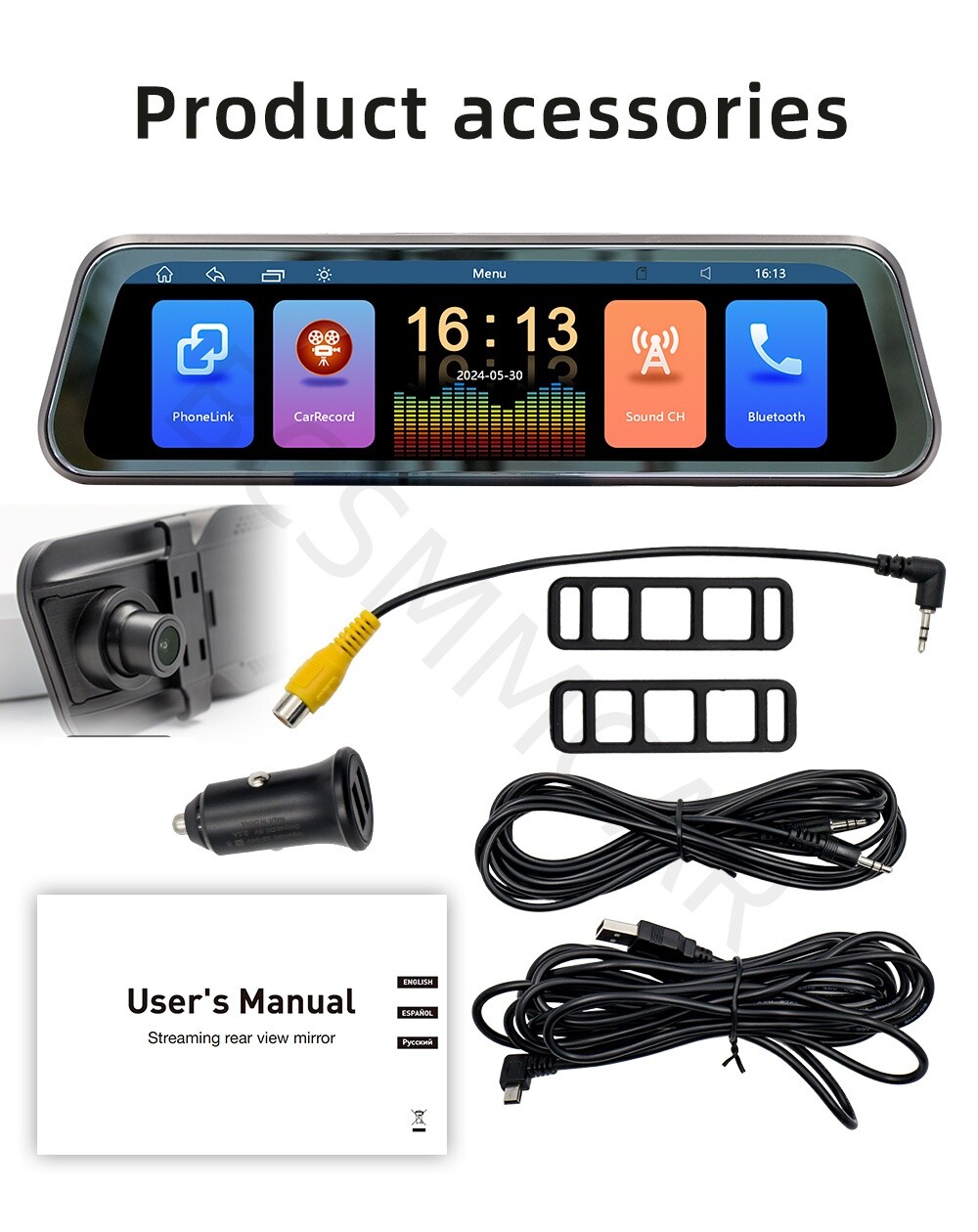 Car Mirror Dash Cam Recorder Reverse Rear View Parking System For Apple CarPlay