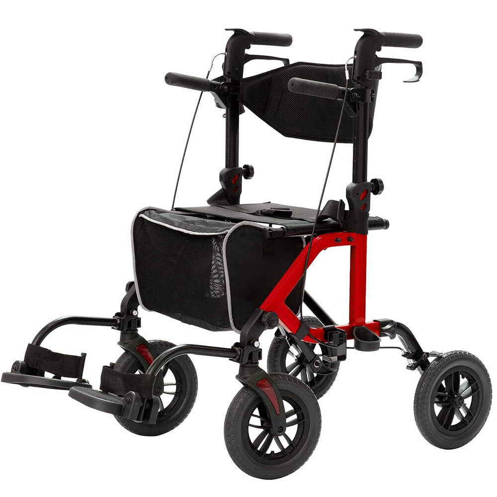 10” Deluxe ELENKER Rollator Walker 2 in 1 Medical Aid Wheelchair Transport Chair