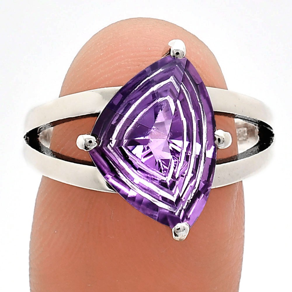Fancy Cut Natural Amethyst - Brazil 925 Sterling Silver Ring s.9 Jewelry R-1019