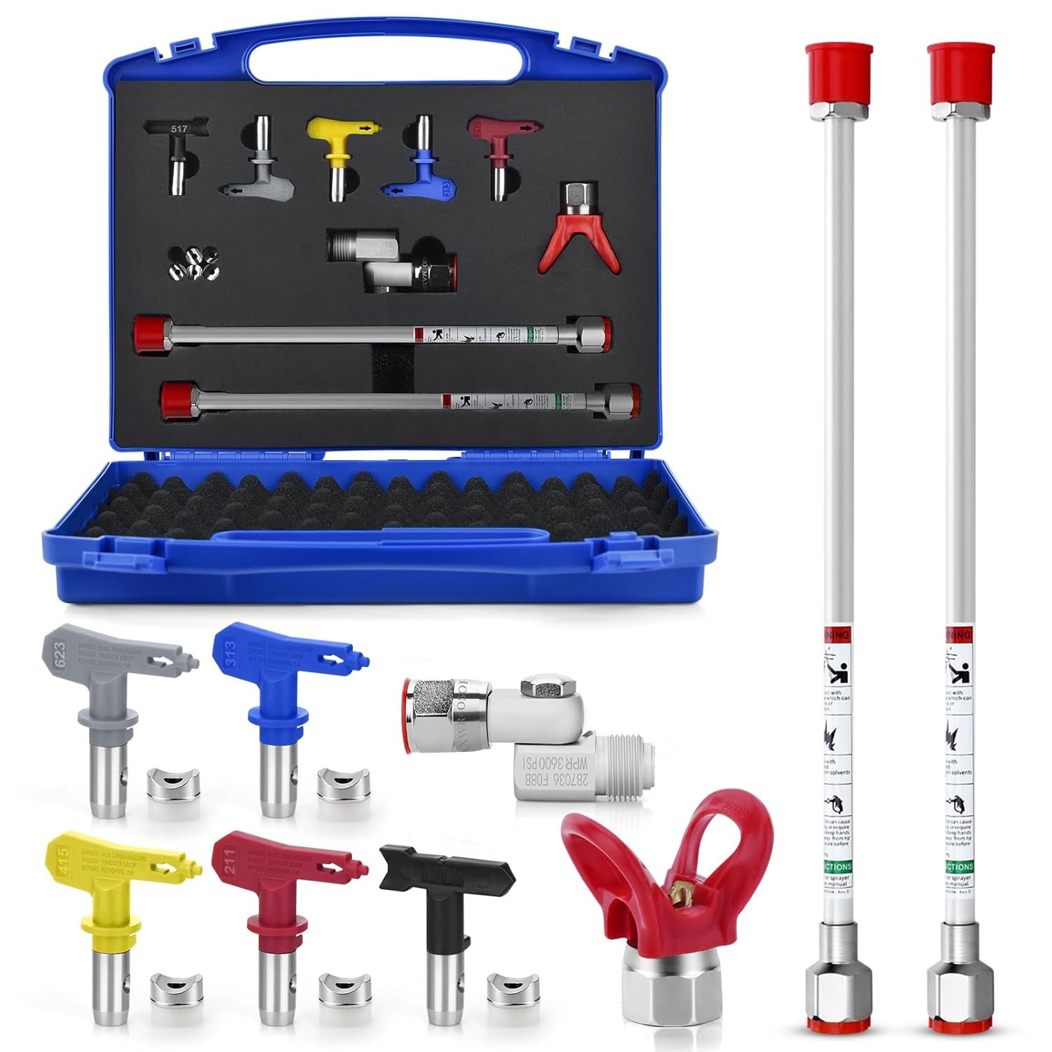 9PCS Airless Paint Sprayer Accessory Set 5 Tips 2 Extension Rods 304 Stainless