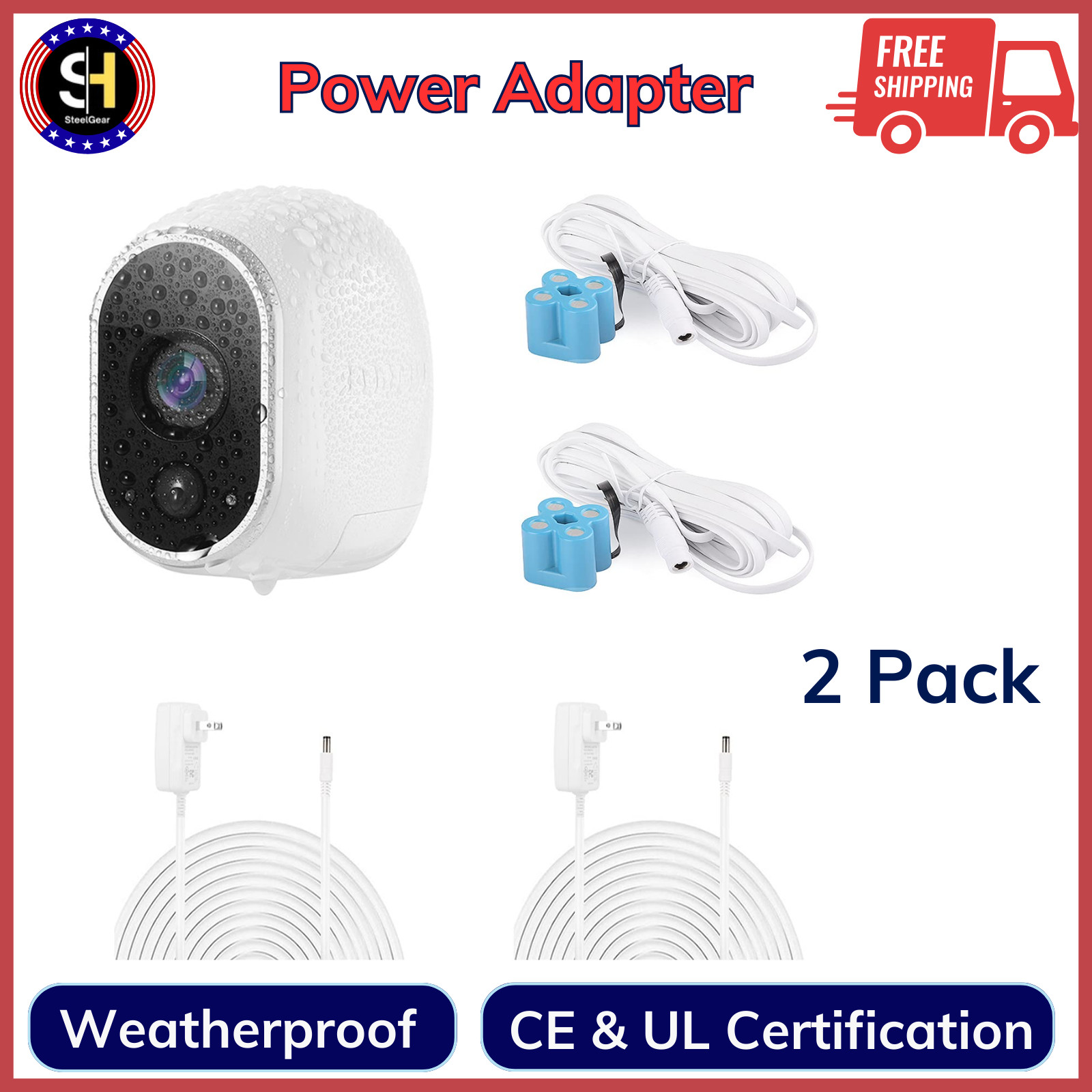 2 Pack Power Adapter Compatible With Arlo (Replace CR123A), With 25 Feet/7.5m