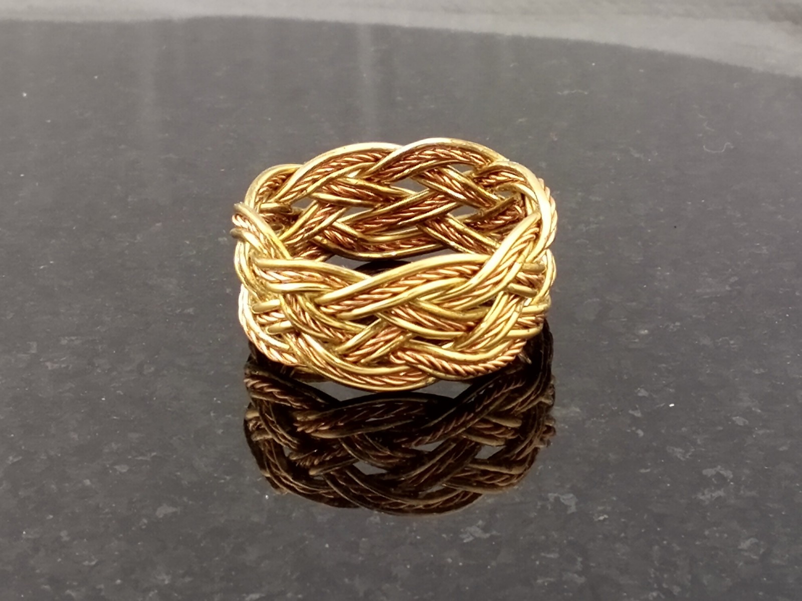 Size 10.5 Brass / Copper Twist 5x8 Turks Head Knot Ring Hand Tied made